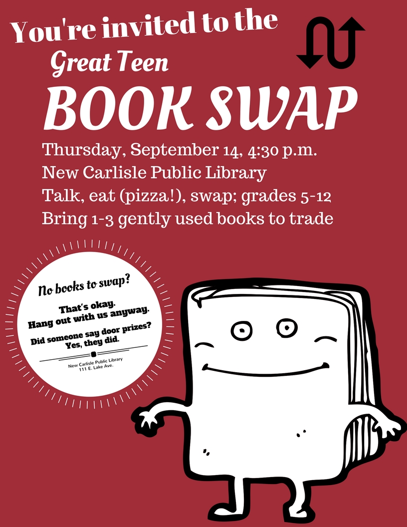 Flyer for Teen Book Swap Thursday, September 14 4:30 p.m.